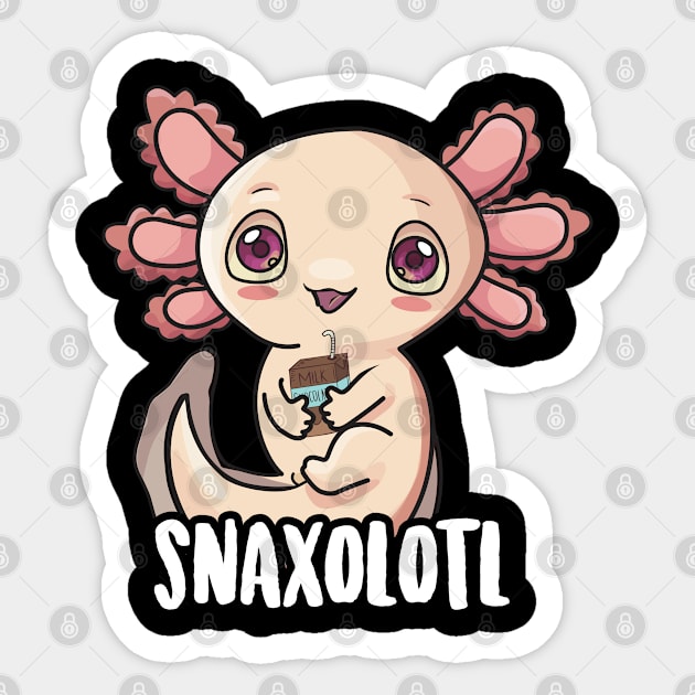 Snaxolotl Shirt Kids Kawaii Axolotl Drinking Chocolate Milk Sticker by Boneworkshop